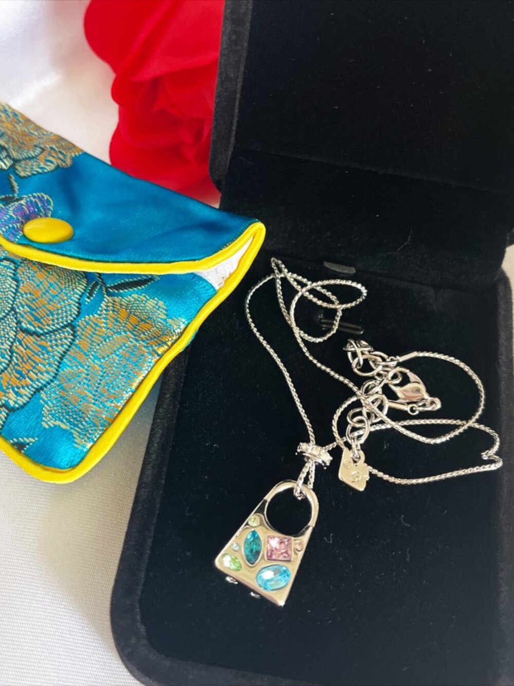 SWAROVSKI Vintage Silver Tone Touchstone Handbag Necklace Pastel Crystals RARE - Picture 11 of 11